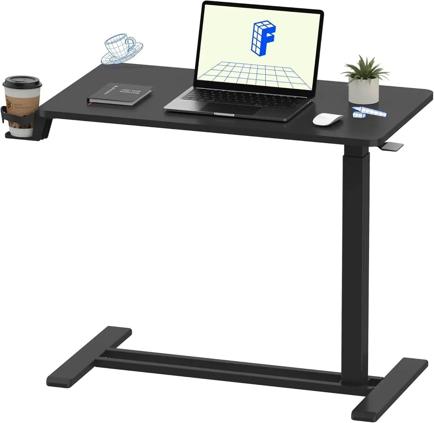 Electric Standing Desk with Drawers, Glass Adjustable Height