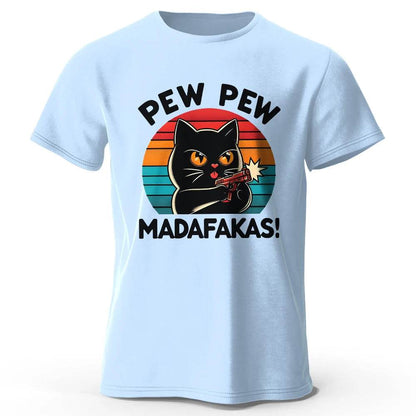 Cute Cat Doodle Print Cotton T-Shirt for All Seasons