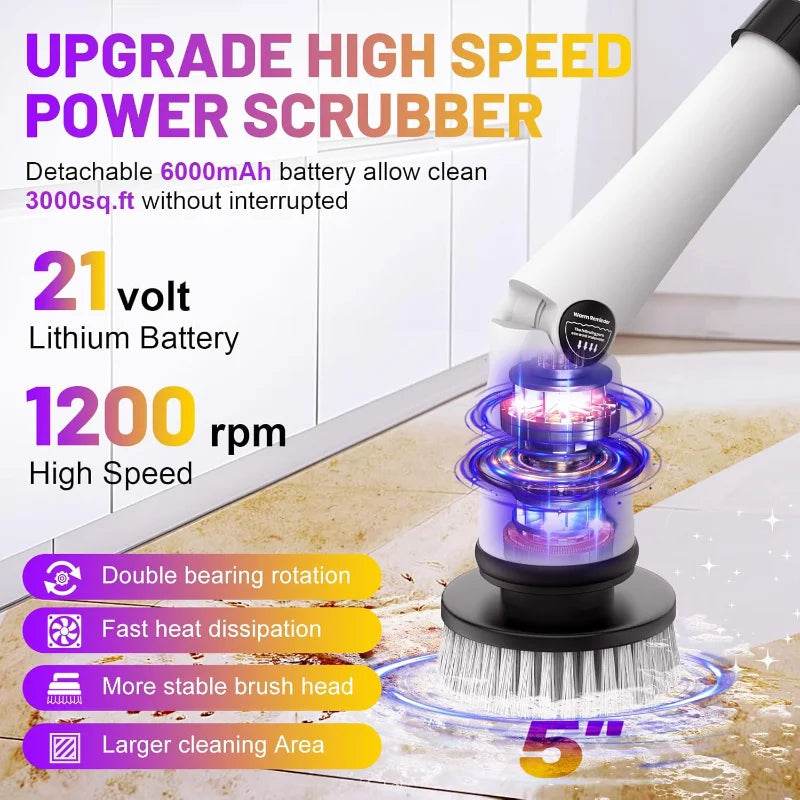 6000mAh Battery Spin Scrubber with 5inch Large Brush