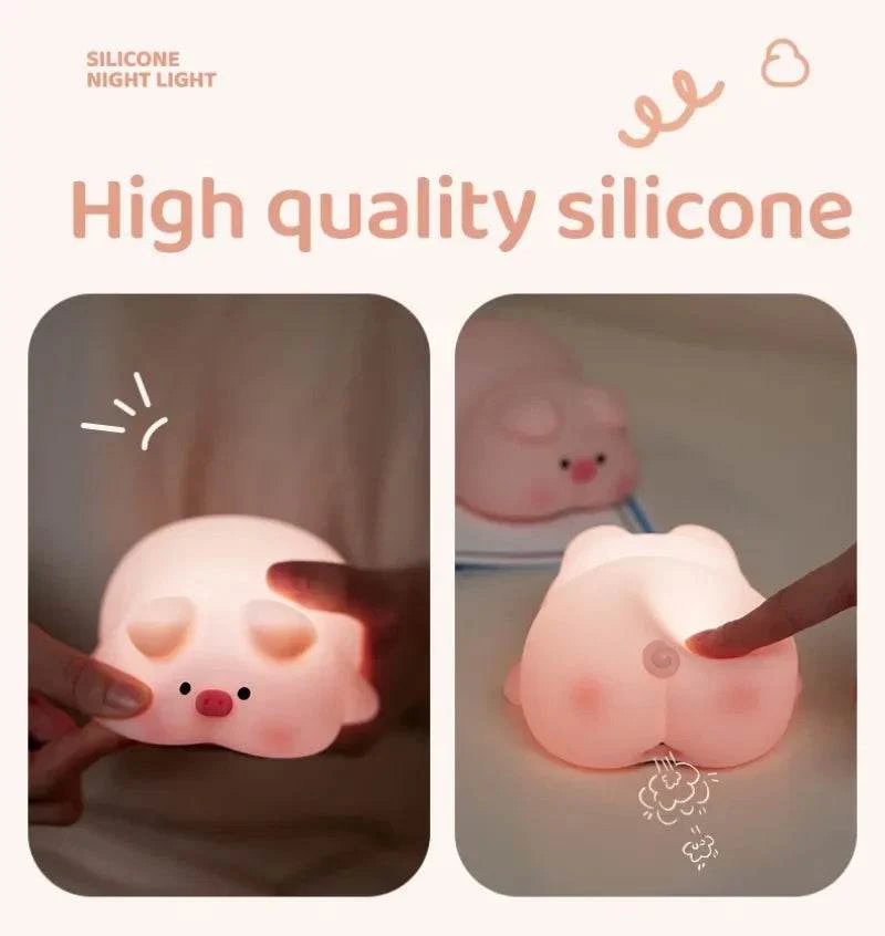 Cute Pink Piggy Night Light USB Rechargeable LED Lamp