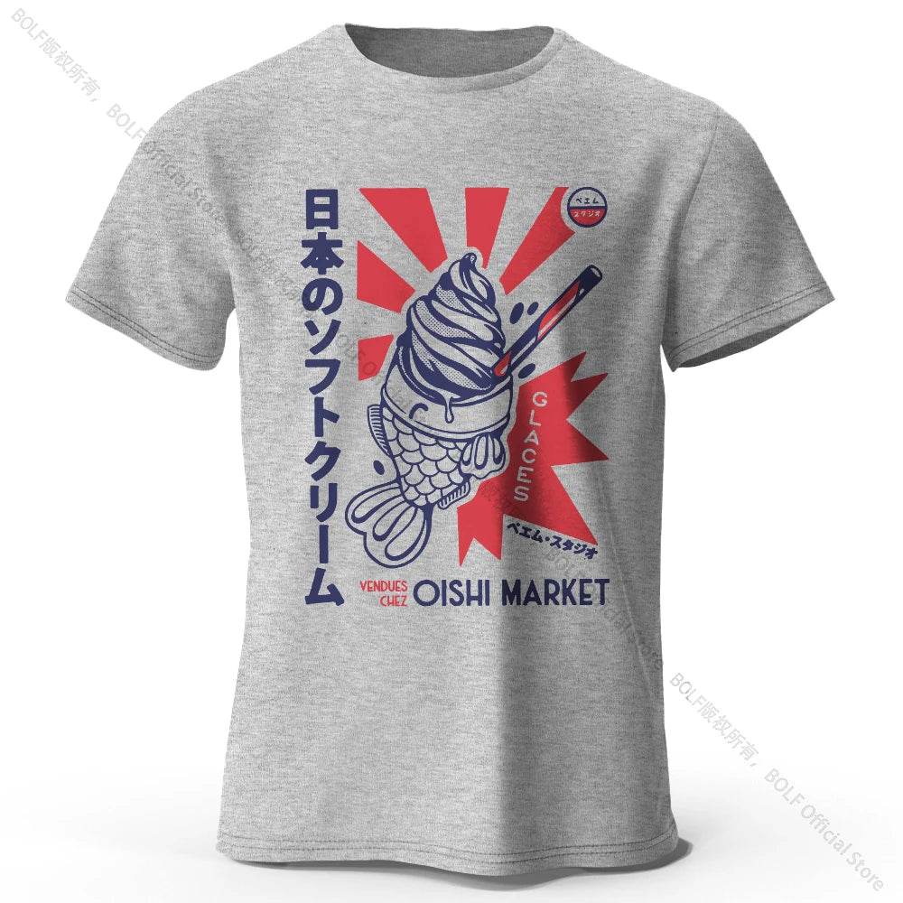Japanese Foodie Print Cotton T-Shirt, Soft & Breathable Tee