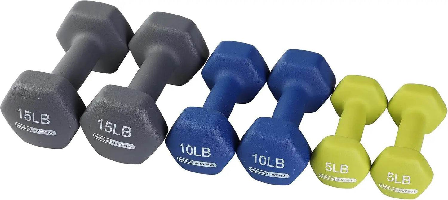 5,10, 15 Pound Neoprene Dumbbell Weight Set with Rack