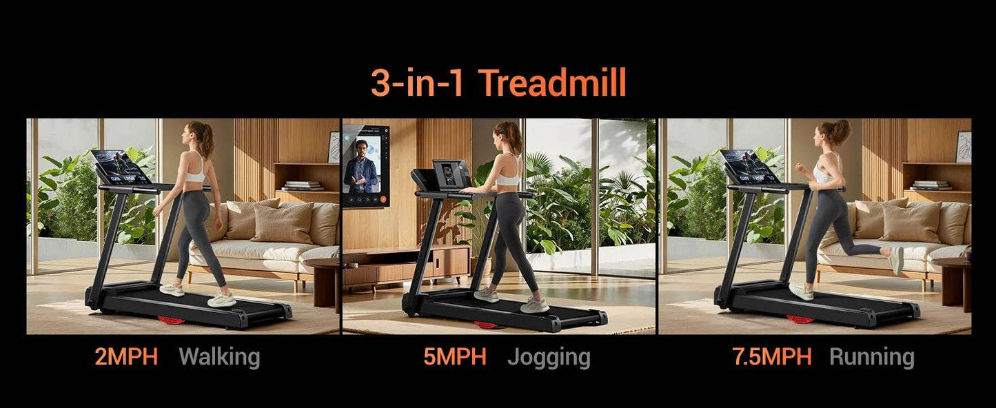 3.0HP Brushless Foldable Home Treadmill with 300LB Capacity