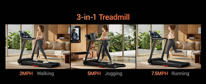 3.0HP Brushless Foldable Home Treadmill with 300LB Capacity