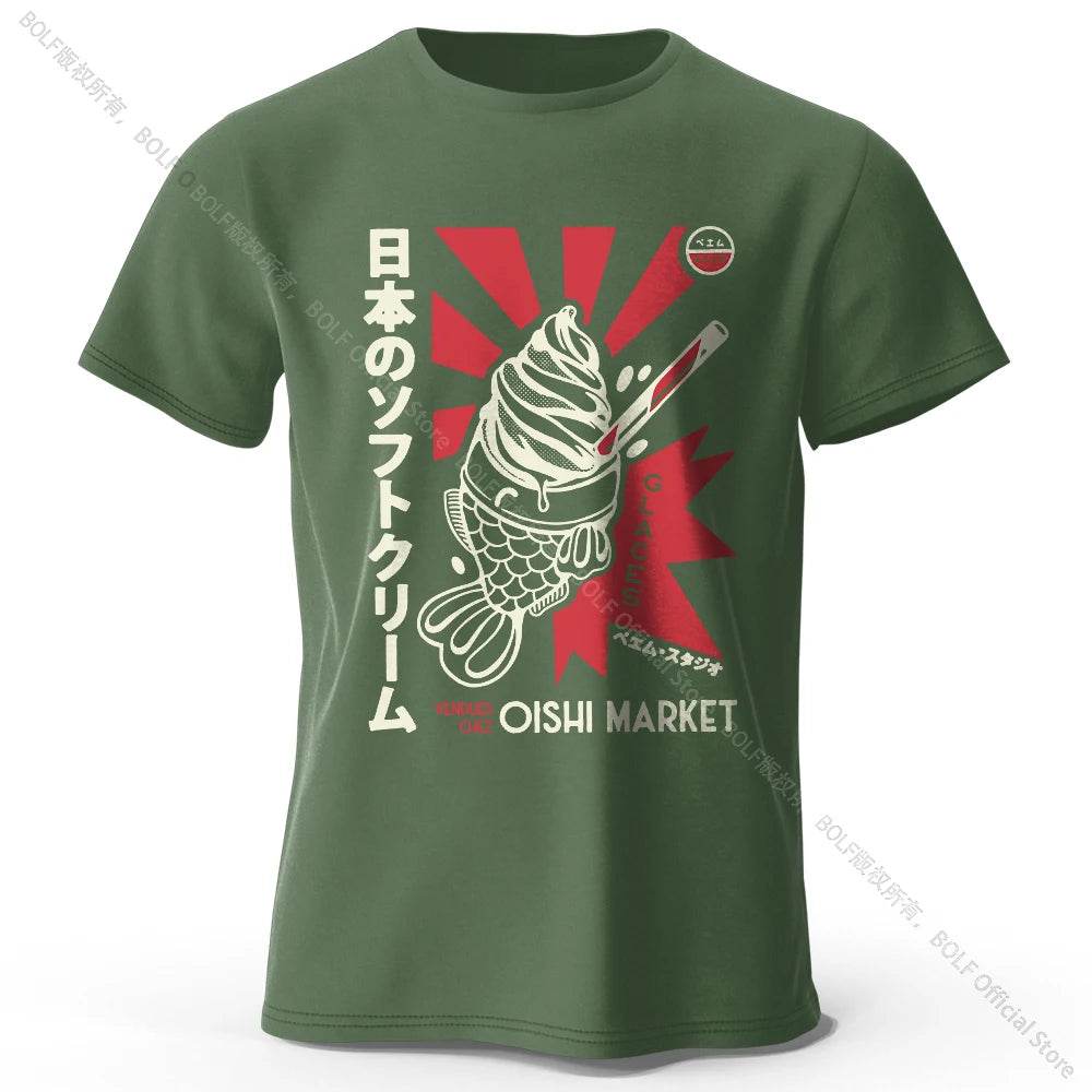 Japanese Foodie Print Cotton T-Shirt, Soft & Breathable Tee