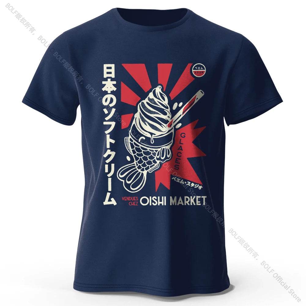 Japanese Foodie Print Cotton T-Shirt, Soft & Breathable Tee