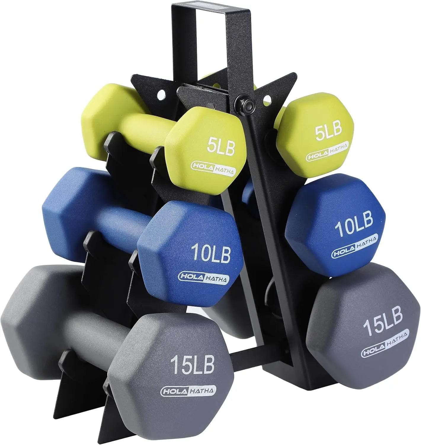 5,10, 15 Pound Neoprene Dumbbell Weight Set with Rack
