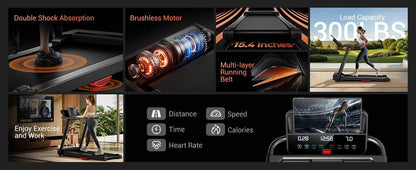 3.0HP Brushless Foldable Home Treadmill with 300LB Capacity