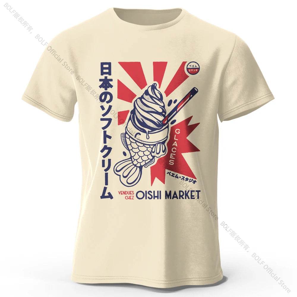 Japanese Foodie Print Cotton T-Shirt, Soft & Breathable Tee