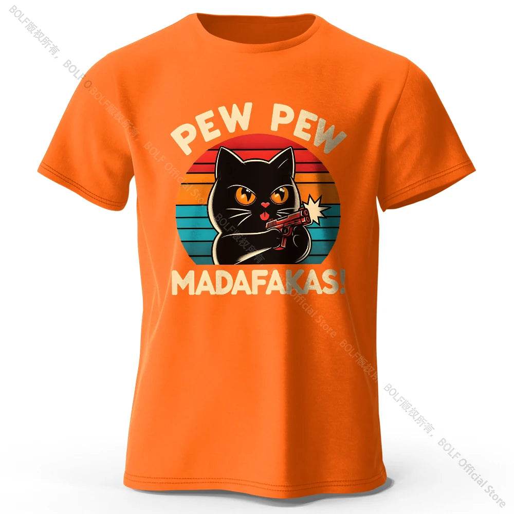 Cute Cat Doodle Print Cotton T-Shirt for All Seasons