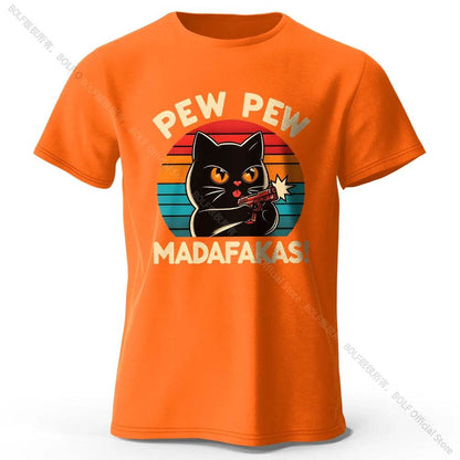 Cute Cat Doodle Print Cotton T-Shirt for All Seasons