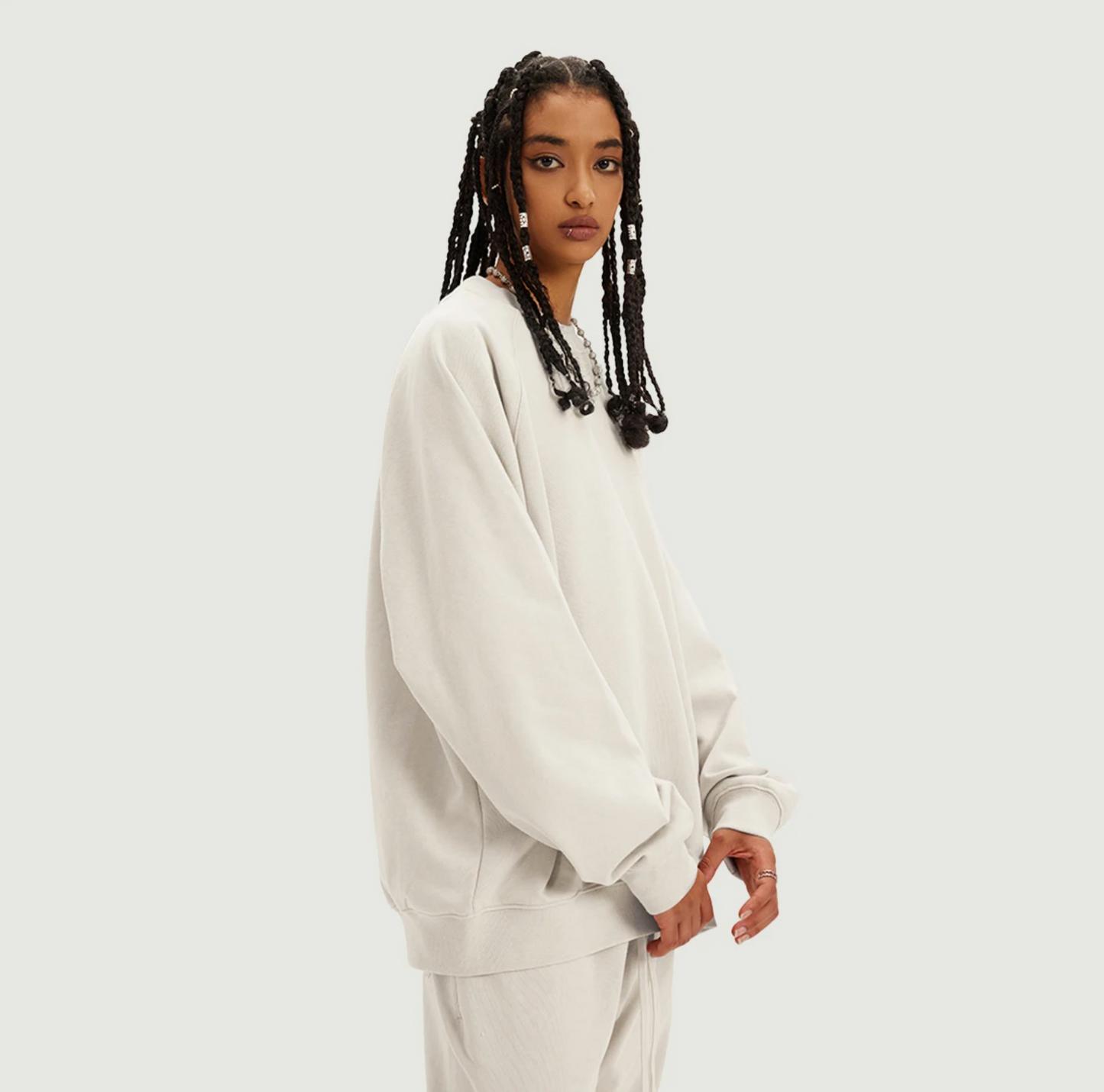 Raglan Fleece Lined Oversized Sweatshirt [Rice Apricot]