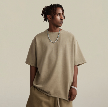 Raw Hem Oversized T-shirt [Khaki]