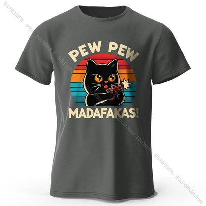 Cute Cat Doodle Print Cotton T-Shirt for All Seasons