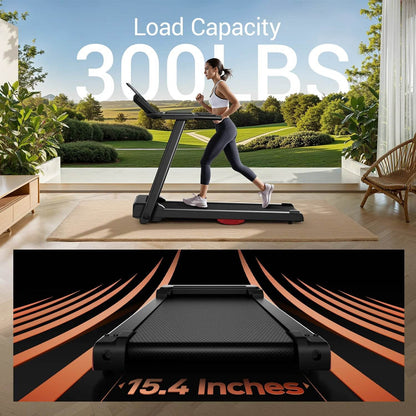 3.0HP Brushless Foldable Home Treadmill with 300LB Capacity