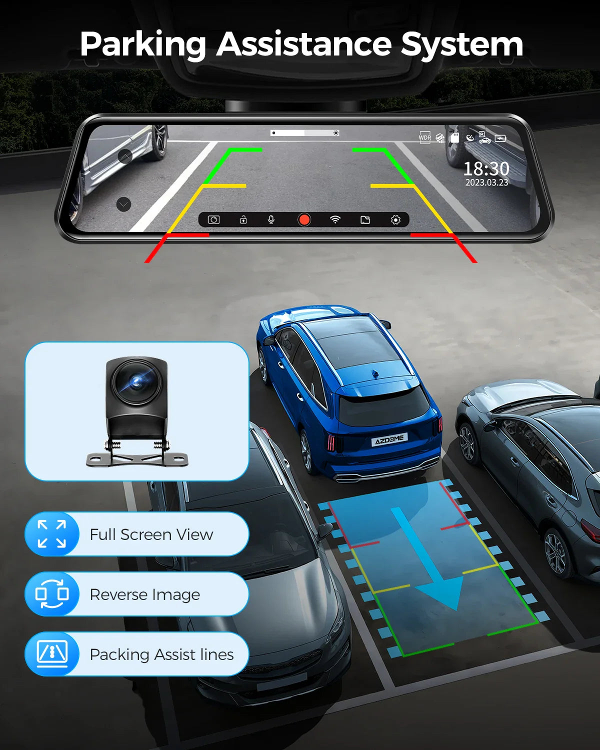 AZDOME PG17 12" WiFi Mirror Dash Cam 4K Dual Camera