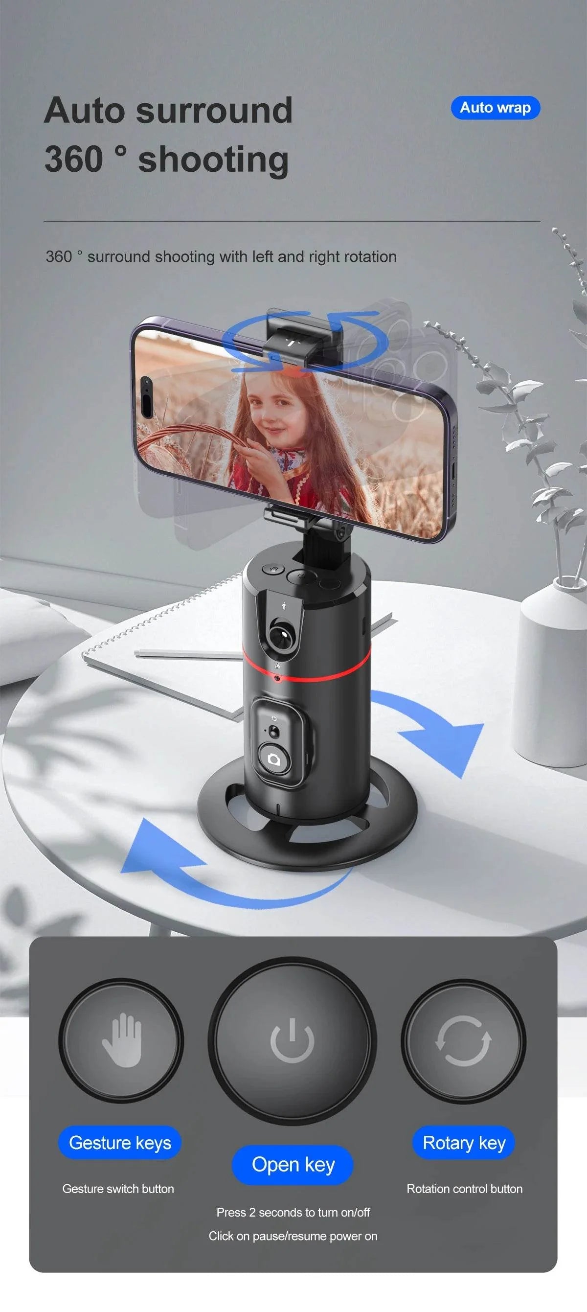 Selfieshow P02 Gimbal 360 Rotation AI Tracking Stabilizer