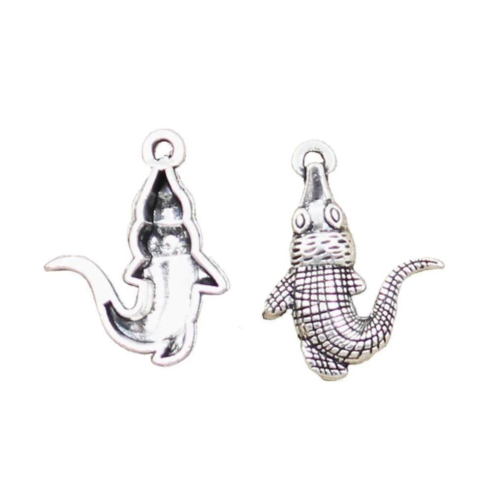 12pcs Antique Silver Crocodile Charms for DIY Jewelry