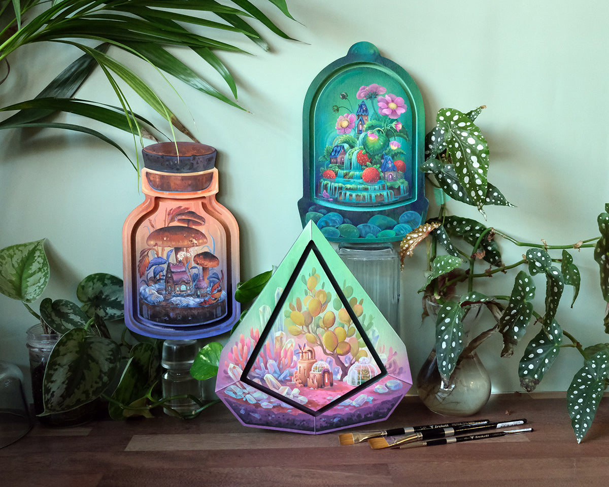 Trekell Domed Cloche Terrarium Floater Panel - Wooden Painting Canvas