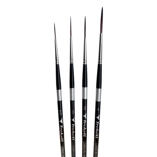Trekell Crimson Taklon Short Handle Artist Brush - Complete Set - Script/Rigger