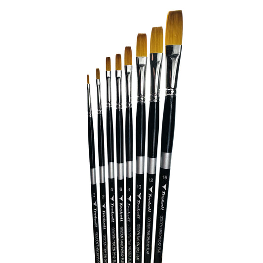 Trekell Golden Taklon Long Handle Artist Brush - Complete Set - Flat