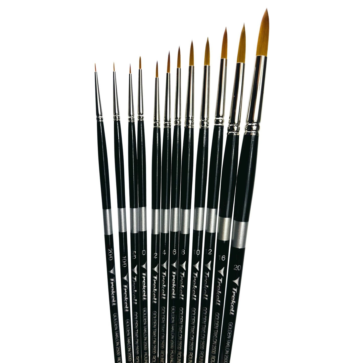 Trekell Golden Taklon Long Handle Artist Brush -  Complete Set - Round