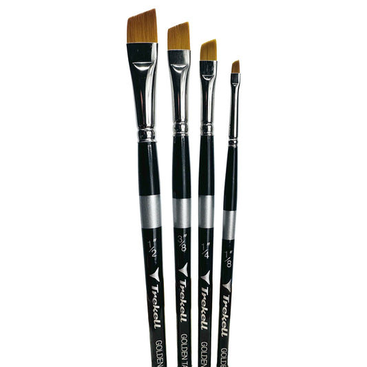 Trekell Golden Taklon Short Handle Artist Brush - Complete Set - Angle
