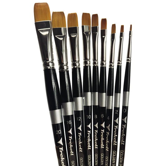 Trekell Golden Taklon Short Handle Artist Brush - Complete Brush Set - Bright