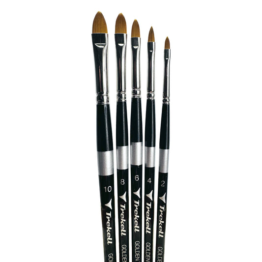 Trekell Golden Taklon Short Handle Artist Brush -  Complete Set - Cat's Tongue