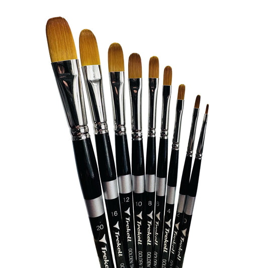 Trekell Golden Taklon Short Handle Artist Brush -  Complete Brush Set - Filbert