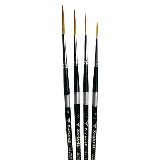 Trekell Golden Taklon Short Handle Artist Brush -  Complete Set - Script/Rigger