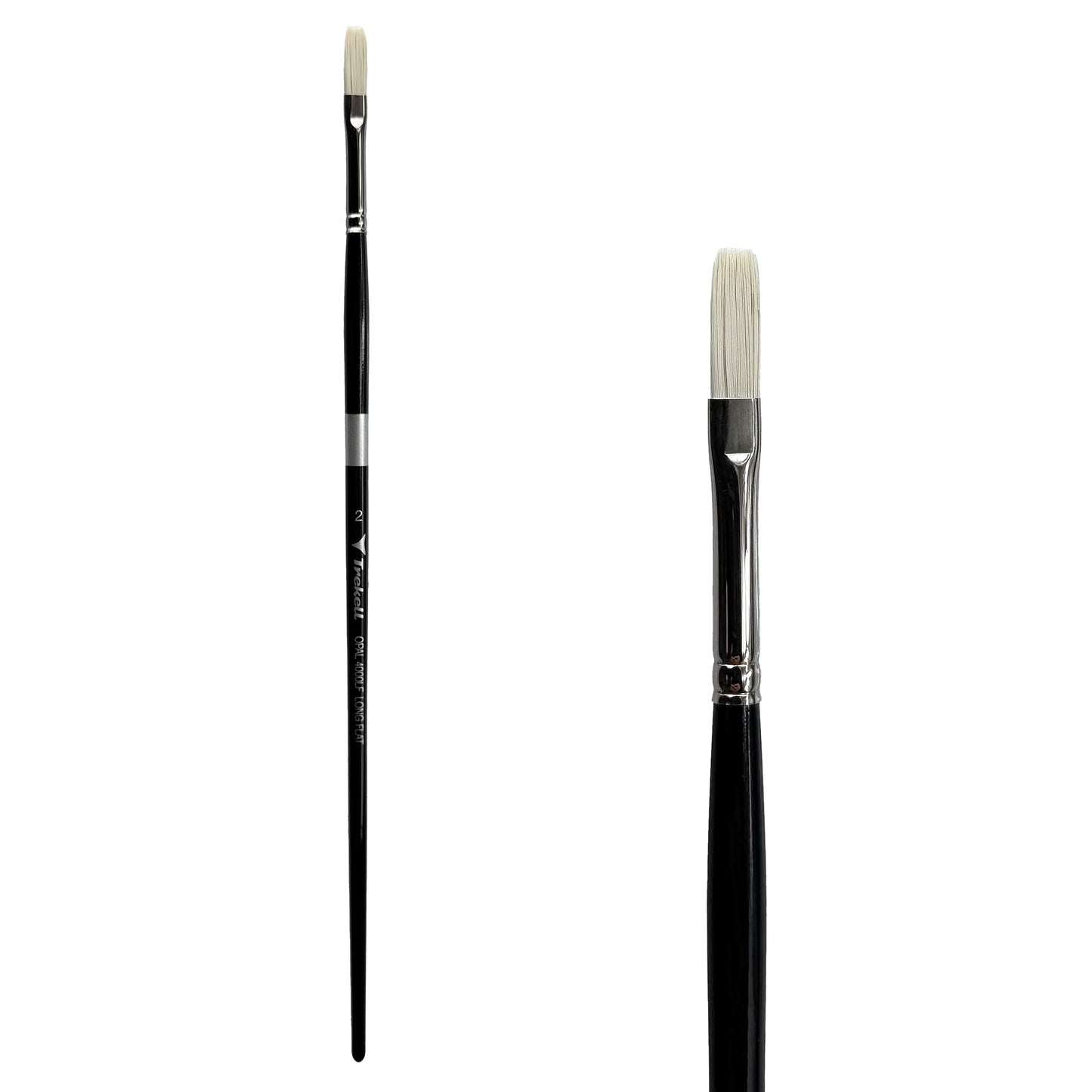 Trekell Opal Synthetic Hog Bristle Long Handle Artist Brush - Size #2 Long Flat