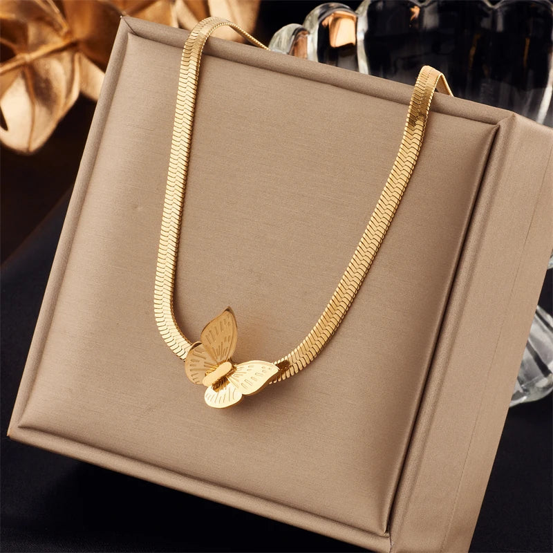 316L Stainless Steel Gold Color Crystal Necklace for Women Punk Street Trend Snake Chain Choker Girls Jewelry Gifts