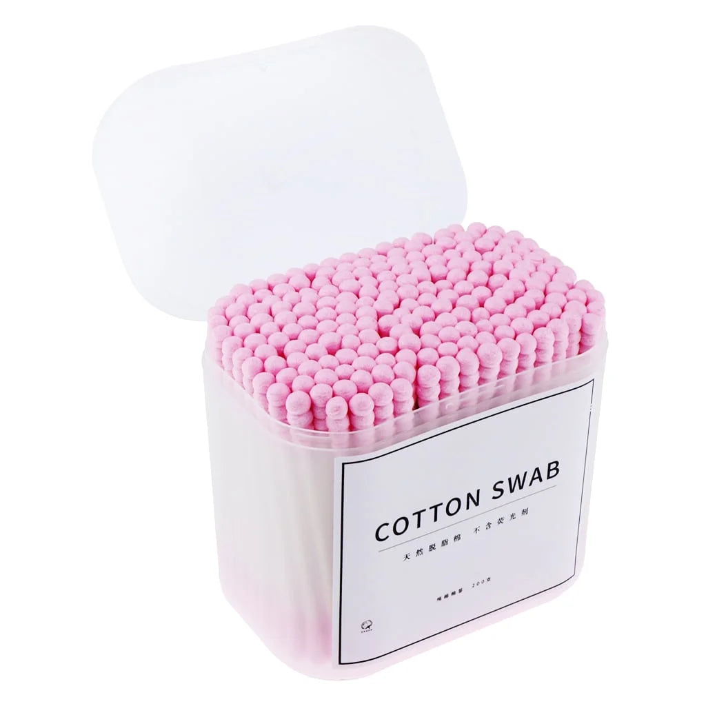 Wooden Cotton Swabs, Pack of 200, Double Tip, Pink Cotton Swabs