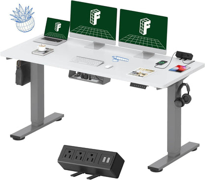 EN2 Height Adjustable Electric Standing Desk - 48"x30" with Clamp Power Strip & Cable Management (Gray Frame + Mahogany Top)