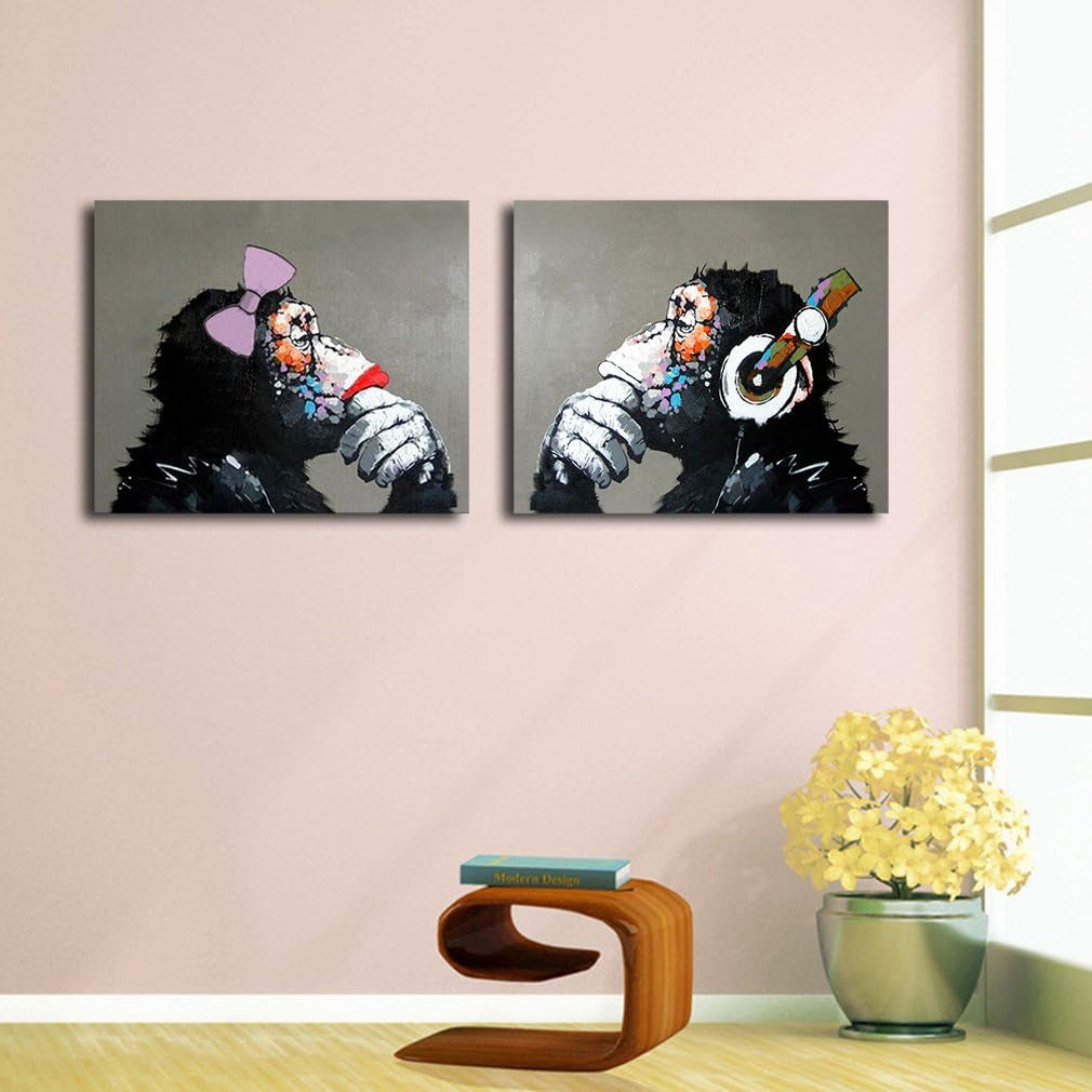 Large  Monkey with Headphones - Hand-Painted Oil Painting for Living Room - Ready to Hang (24x32Inx2)