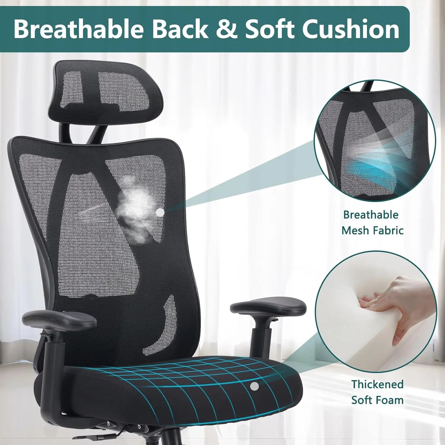 Home Office Desk Chair, Ergonomic Rolling Work Swivel High Ba 135°Tilt Function Big and Tall Computer with Wheels, 2D Armrest