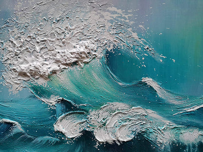 Stunning 24x48 Inch Hand-Painted Abstract Blue Ocean Oil Painting - Modern Canvas Wall Art for Luxurious Home Decor