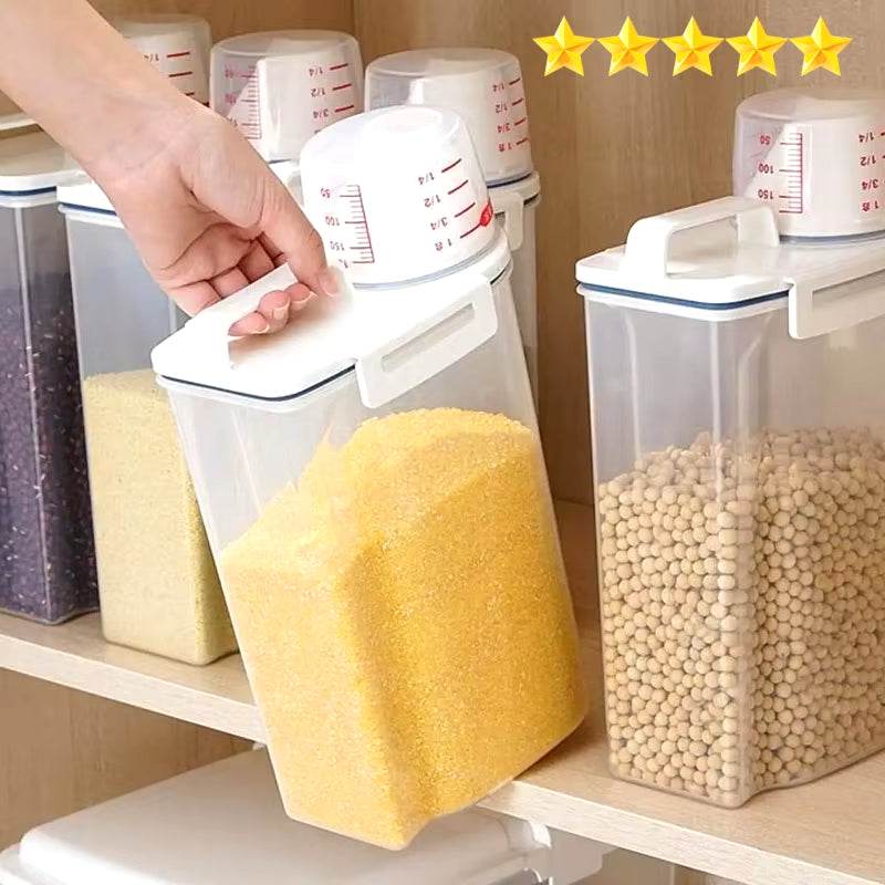 Premium Rice and Grains Storage Canister with Measuring Cup - Moisture, Insect, and Dust Proof for Your Kitchen!