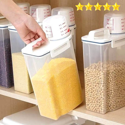 Premium Rice and Grains Storage Canister with Measuring Cup - Moisture, Insect, and Dust Proof for Your Kitchen!