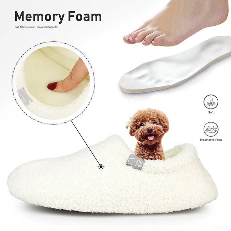 Fuzzy House Slippers for Women Warm Comfort Solid Bedroom Shoes Non-Slip Winter Plush Slippers