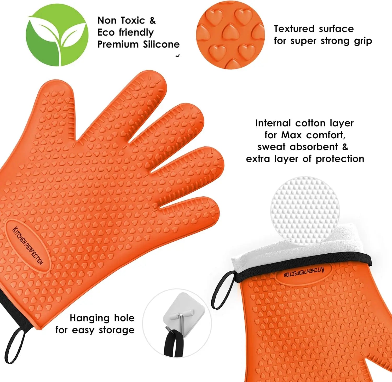 Silicone Smoker Oven Gloves -Extreme Heat Resistant BBQ Gloves -Handle Hot Food Right on Your Grill Fryer Pit|Waterproof