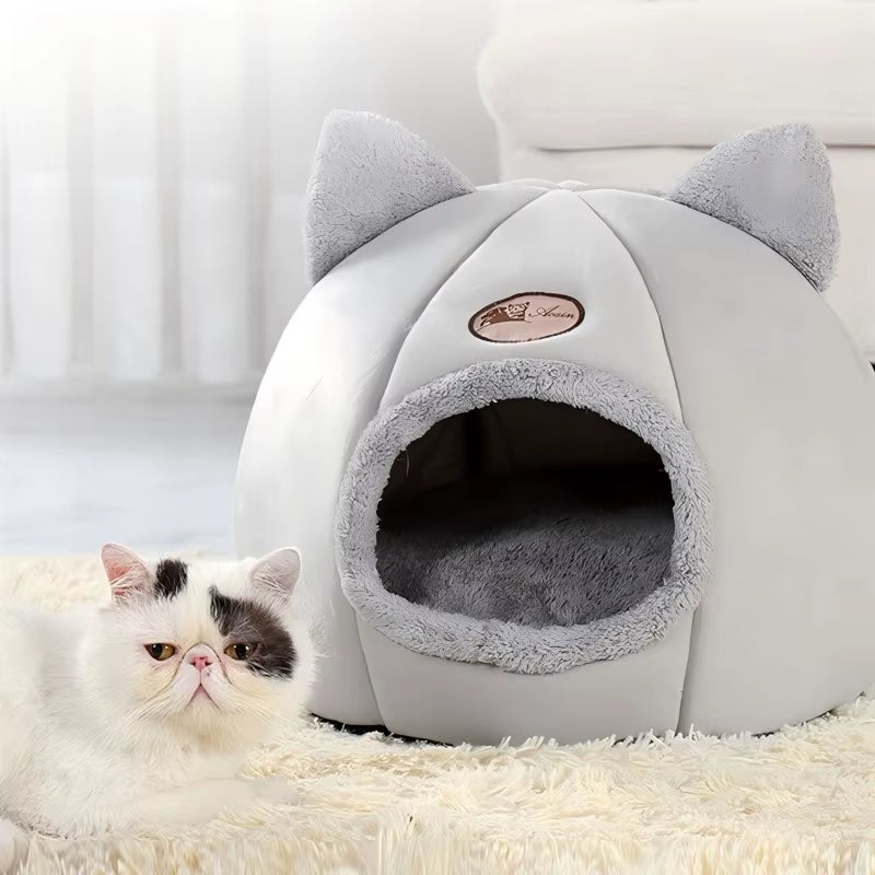 Pet Bed with Cat Ears Cat Bed for Small Medium Large Cats Keep Warm in Winter Comfortable and Soft Machine Washable