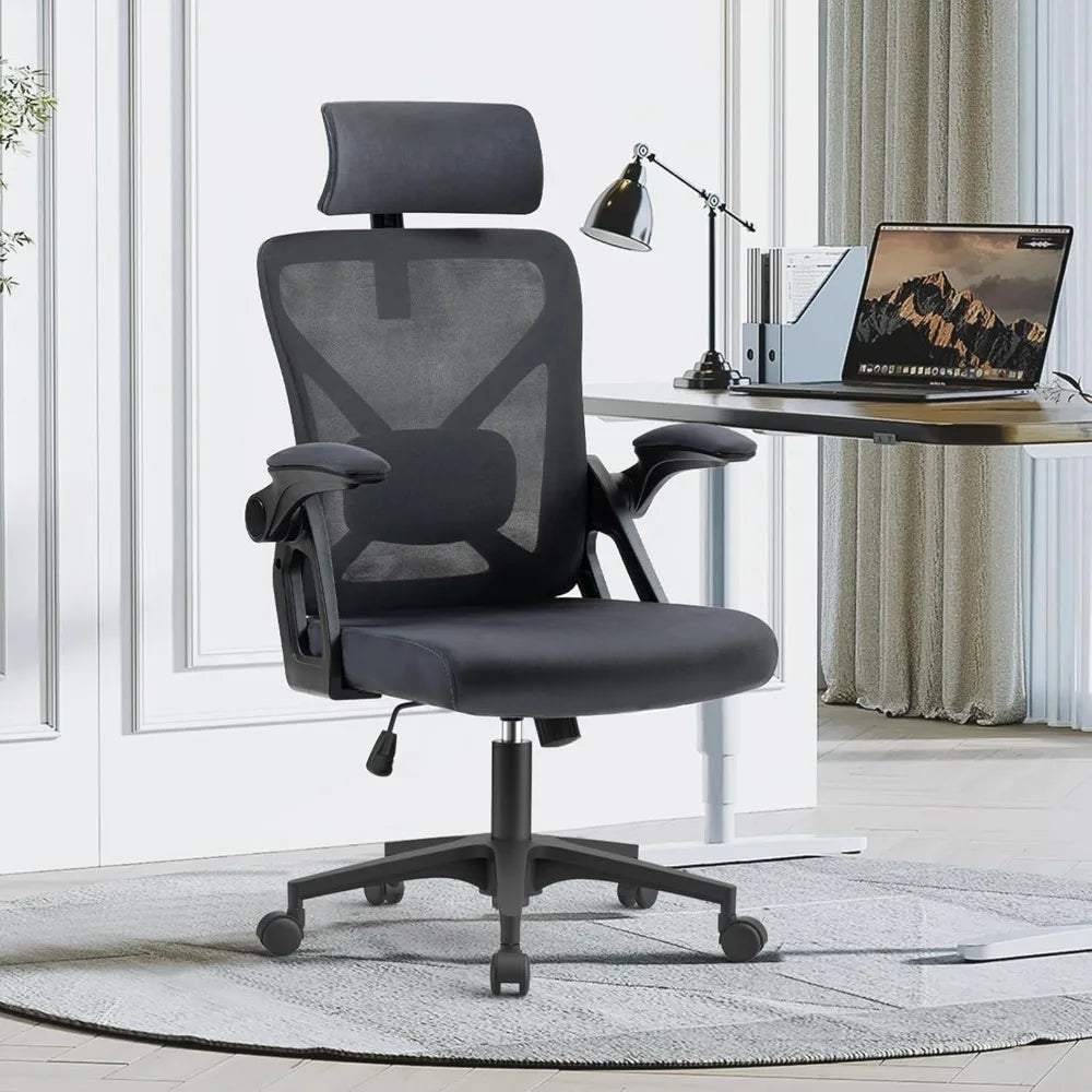 Tall Desk Chairs with Wheels and Flip-Up Armrests for Home Office Desk Gamer Chair Dark Grey Computer Armchair Gaming Ergonomic