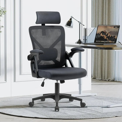 Tall Desk Chairs with Wheels and Flip-Up Armrests for Home Office Desk Gamer Chair Dark Grey Computer Armchair Gaming Ergonomic