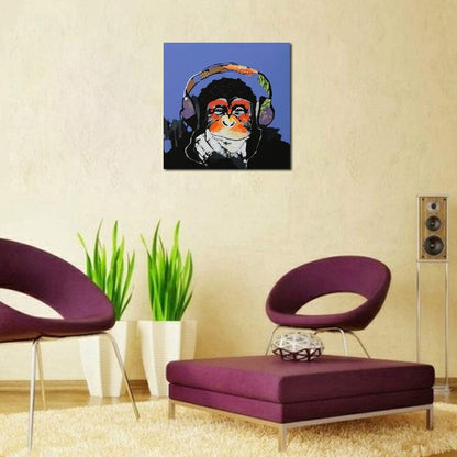 Whimsical Monkey Art - Hand-Painted Oil Painting on Canvas for Kids Room Decor - Ready to Hang (16x16 in)