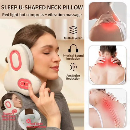 Wireless Neck Massager Red Light Hot Compress Massager Sleep Noise Reduction U-Shaped Neck Pillow Masajeador Bluetooth Music