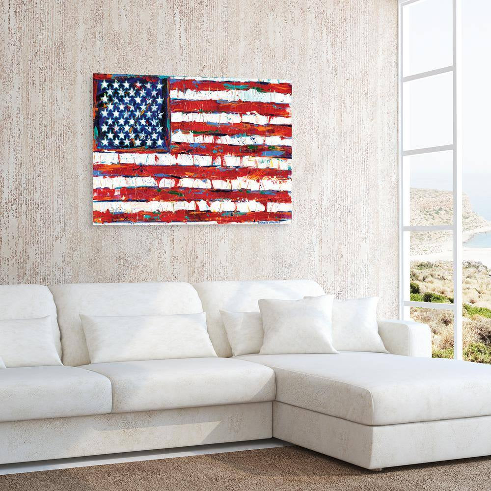 "Dramatic Stars & Stripes - American Flag" by EAD Art Coop Frameless Free-Floating Tempered Art Glass Wall Art