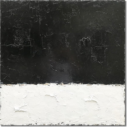 Stunning Hand-Painted Black and White Abstract Canvas Art - Modern Minimalist 76x76cm Decorative Oil Painting for Home Walls