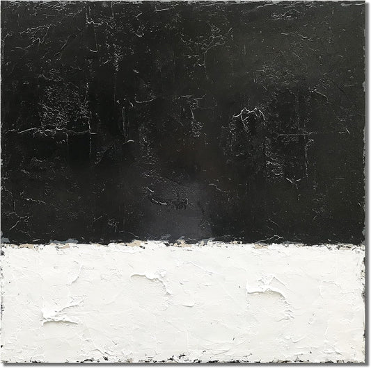 Stunning Hand-Painted Black and White Abstract Canvas Art - Modern Minimalist 76x76cm Decorative Oil Painting for Home Walls